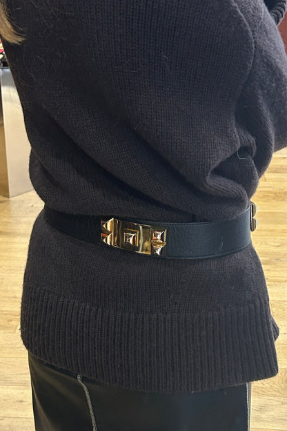 Vintage Black High-Waist Belt with Gold Accent 80’s