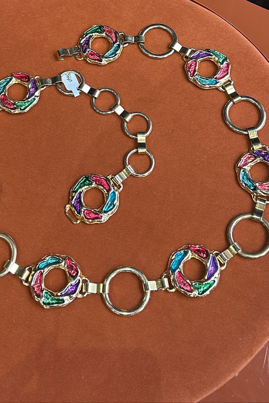 Vintage Chain Belt with Colorful Cabochons