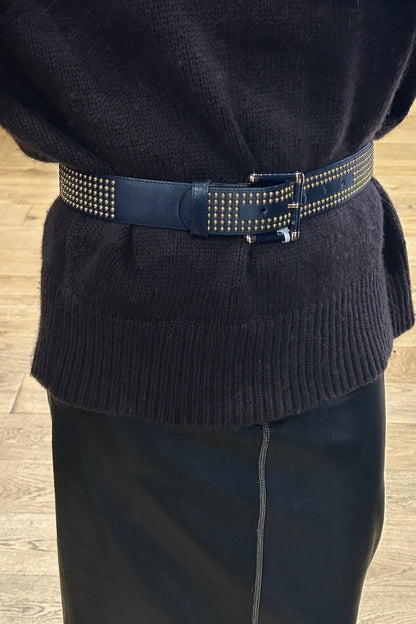 Vintage Leather Belt with Gold Studs – 80’s