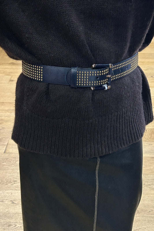 Vintage Leather Belt with Gold Studs – 80’s