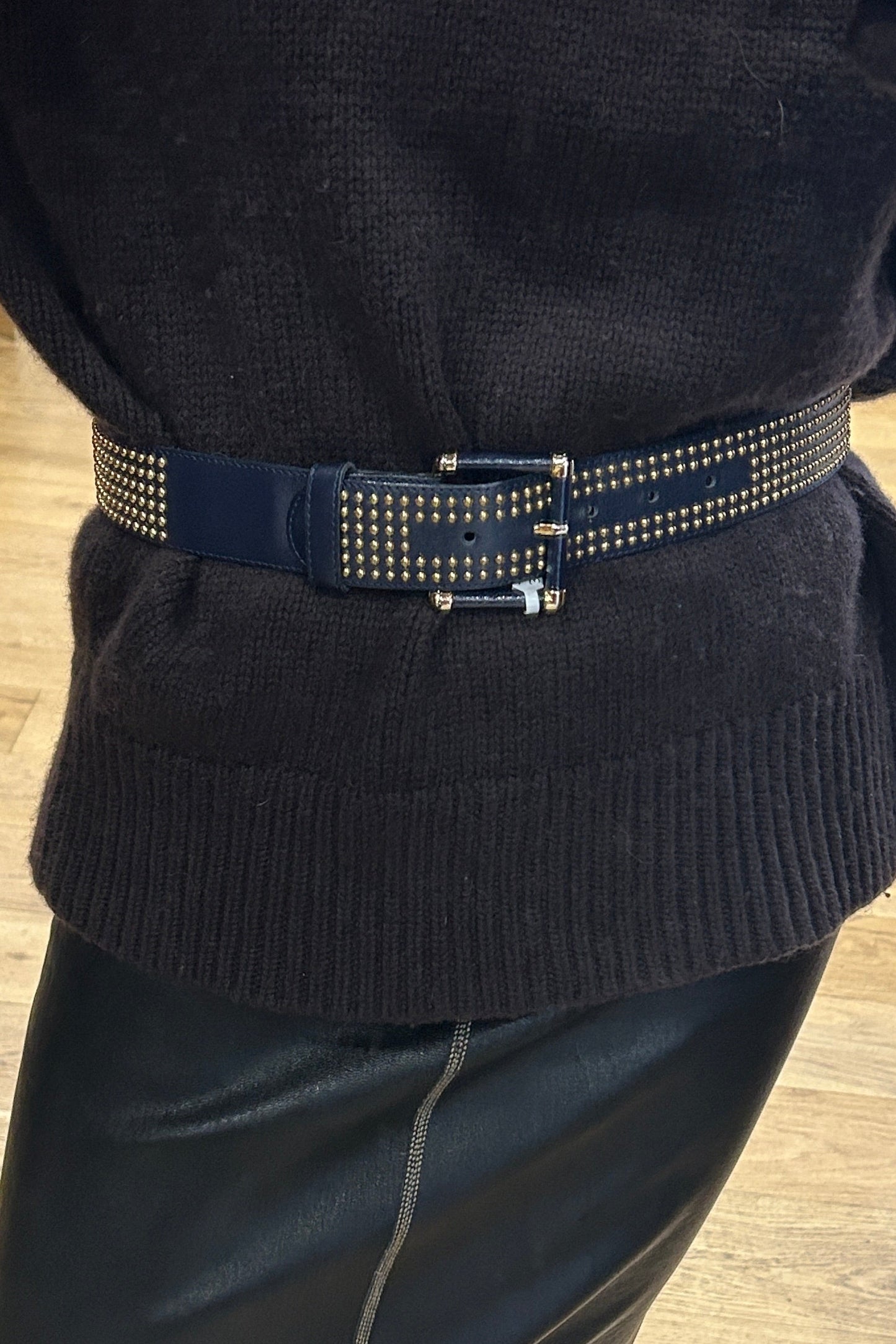 Vintage Leather Belt with Gold Studs – 80’s