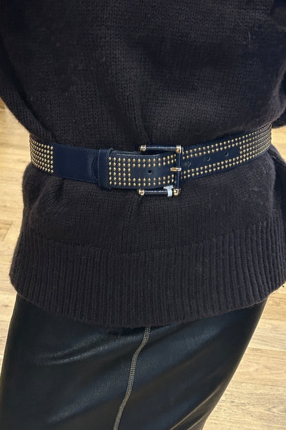 Vintage Leather Belt with Gold Studs – 80’s