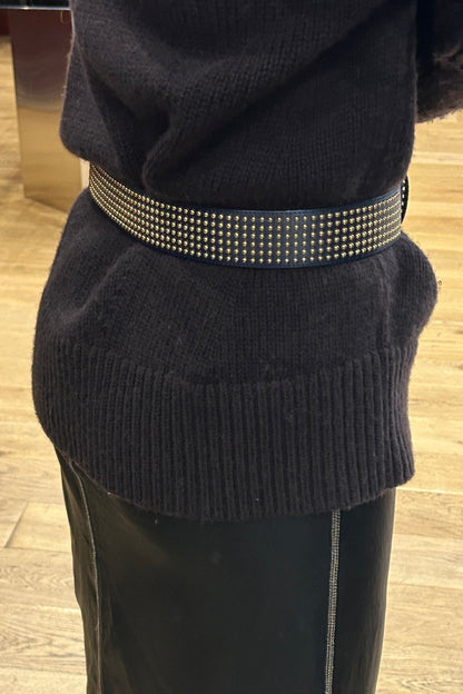 Vintage Leather Belt with Gold Studs – 80’s