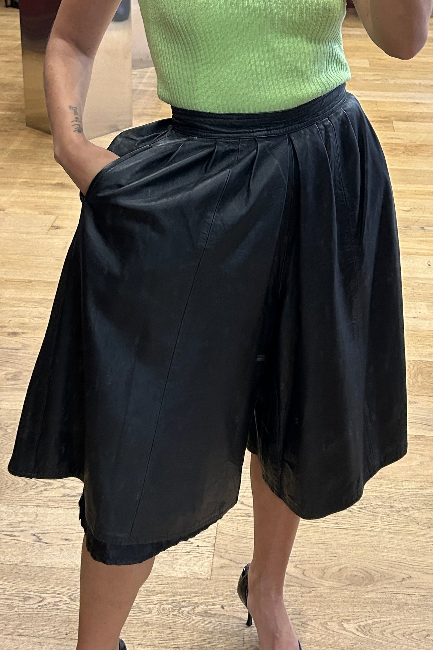 Vintage 80s Black Leather Bermuda Shorts