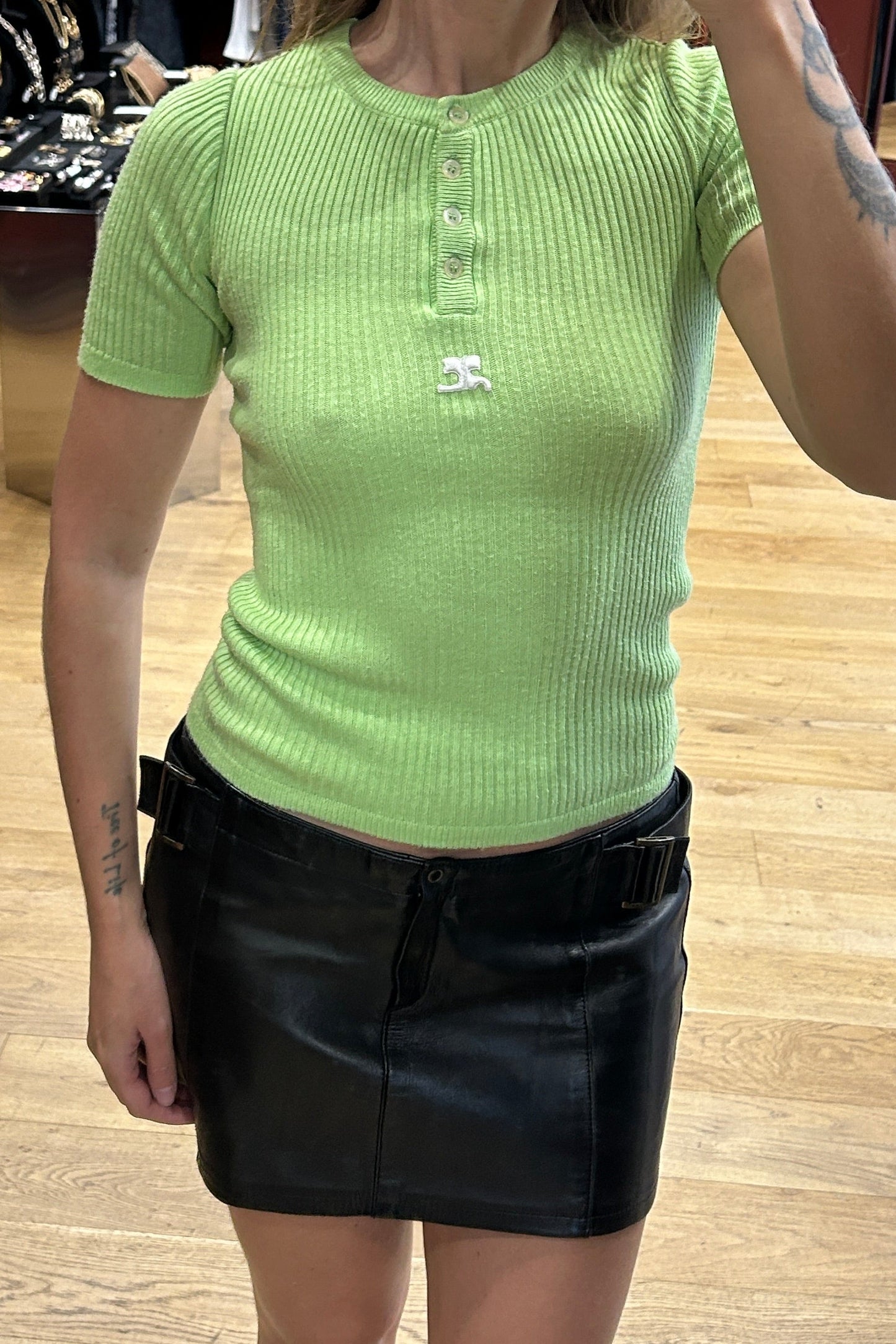 Courrèges 1970s Green Knit Top