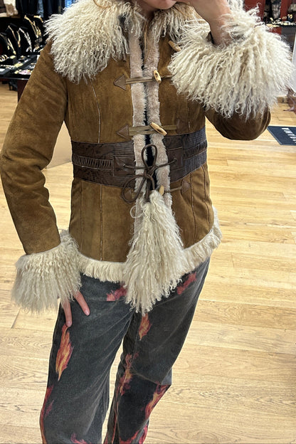 Vintage Afghan Brown Suede Mongolian Lamb Coat