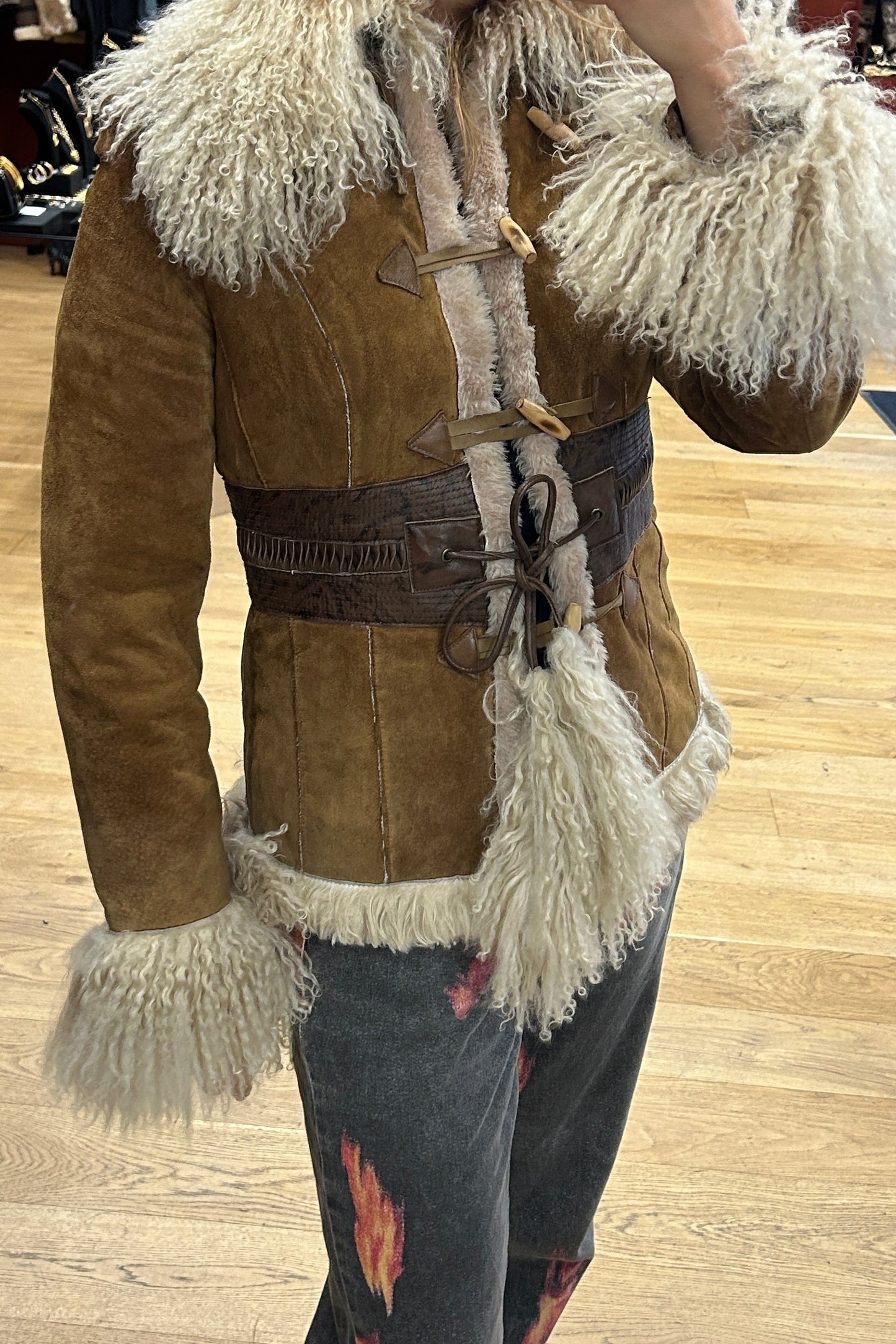 Vintage Afghan Brown Suede Mongolian Lamb Coat