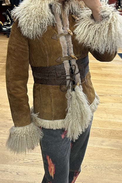 Vintage Afghan Brown Suede Mongolian Lamb Coat