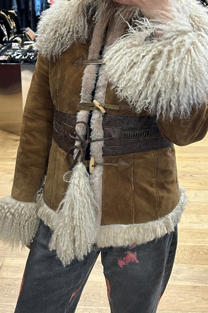 Vintage Afghan Brown Suede Mongolian Lamb Coat