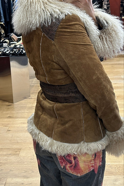 Vintage Afghan Brown Suede Mongolian Lamb Coat