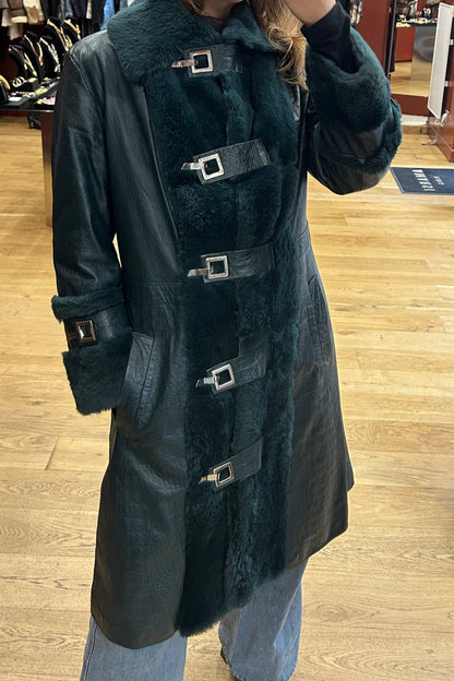 D&G Green Leather Rabbit Fur Coat