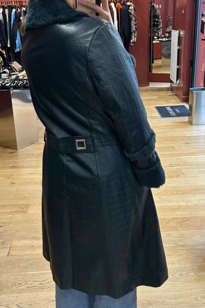 D&G Green Leather Rabbit Fur Coat