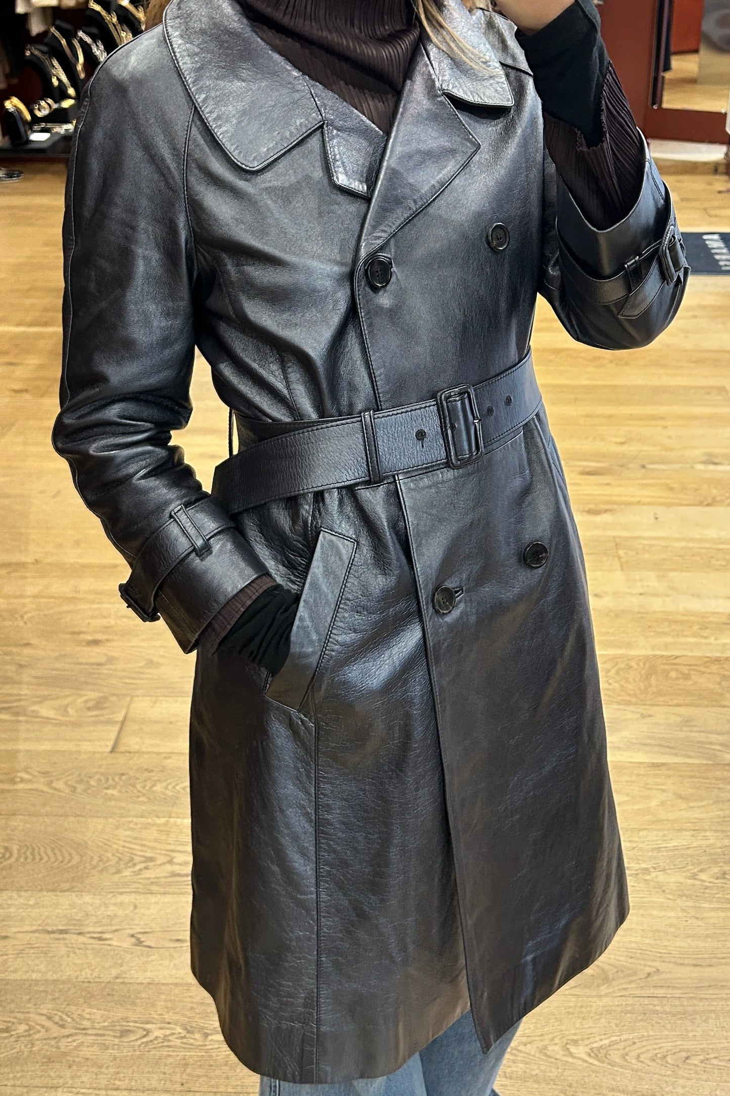 Silver-Grey Belted Trench Coat – Prada