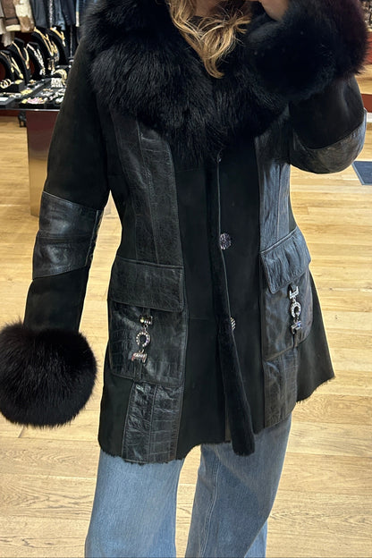 Black Fox Fur Coat with Sheepskin Lining