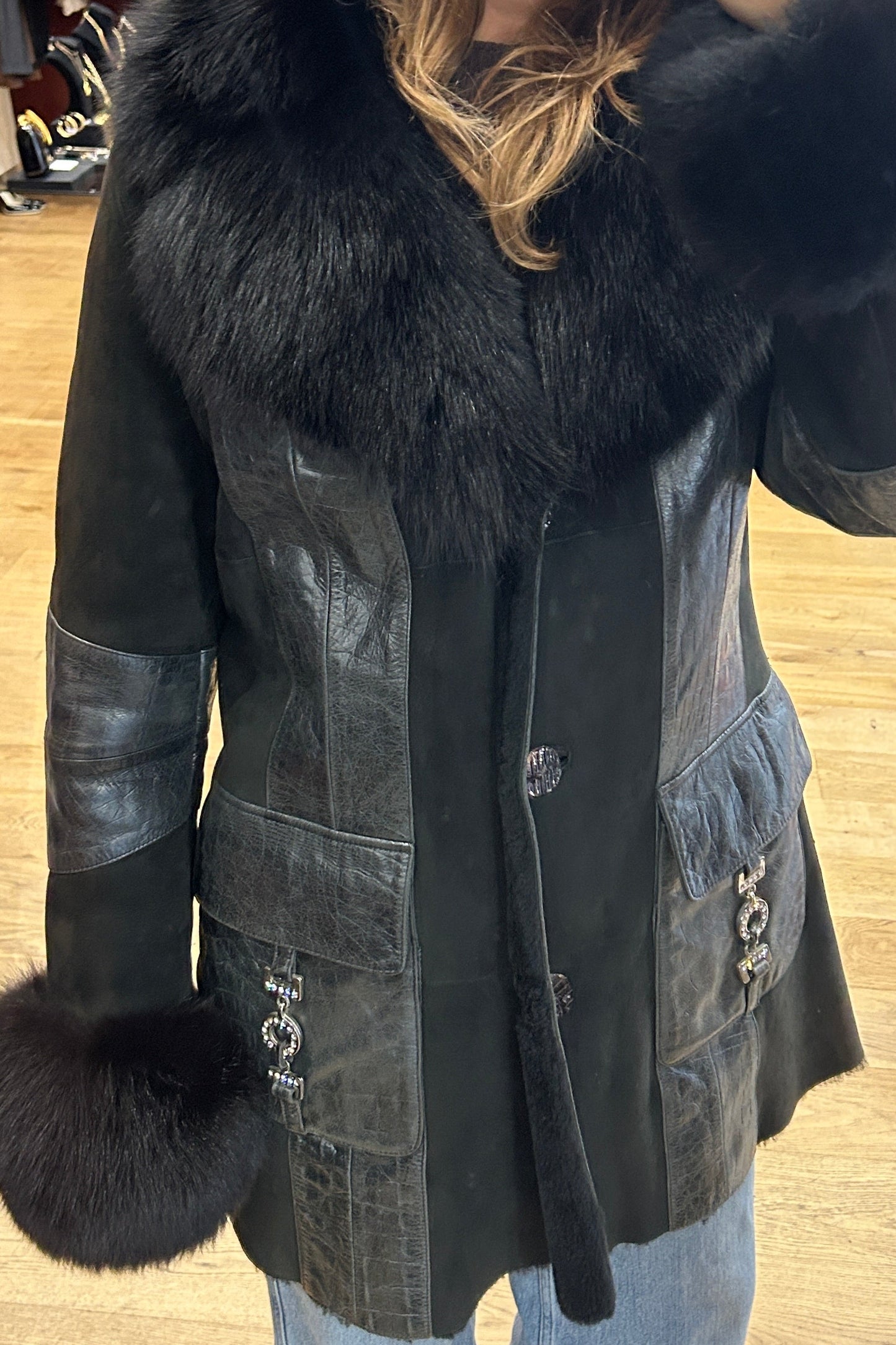 Black Fox Fur Coat with Sheepskin Lining