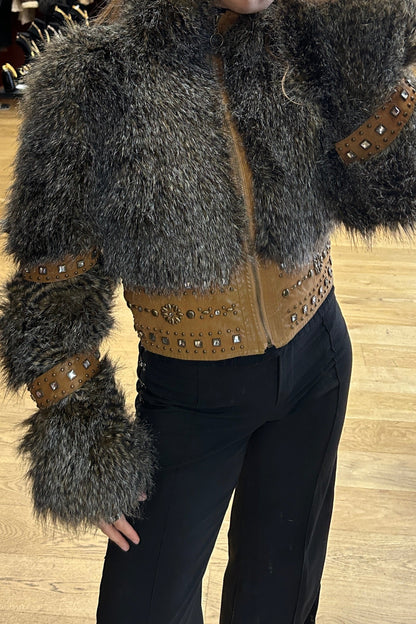 Vintage Cropped Faux Fur Coat – Y2K