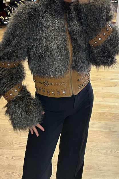 Vintage Cropped Faux Fur Coat – Y2K