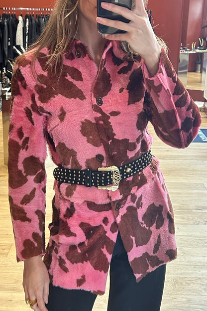 Manteau en cuir façon peau de vache