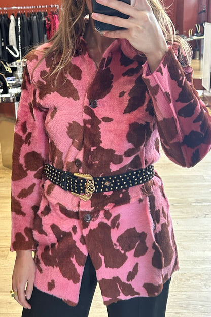 Manteau en cuir façon peau de vache