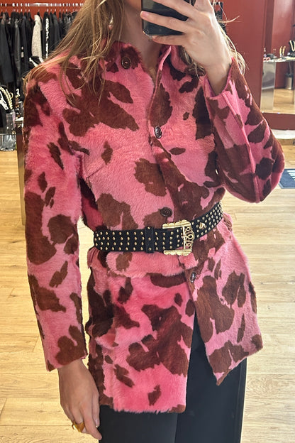 Manteau en cuir façon peau de vache