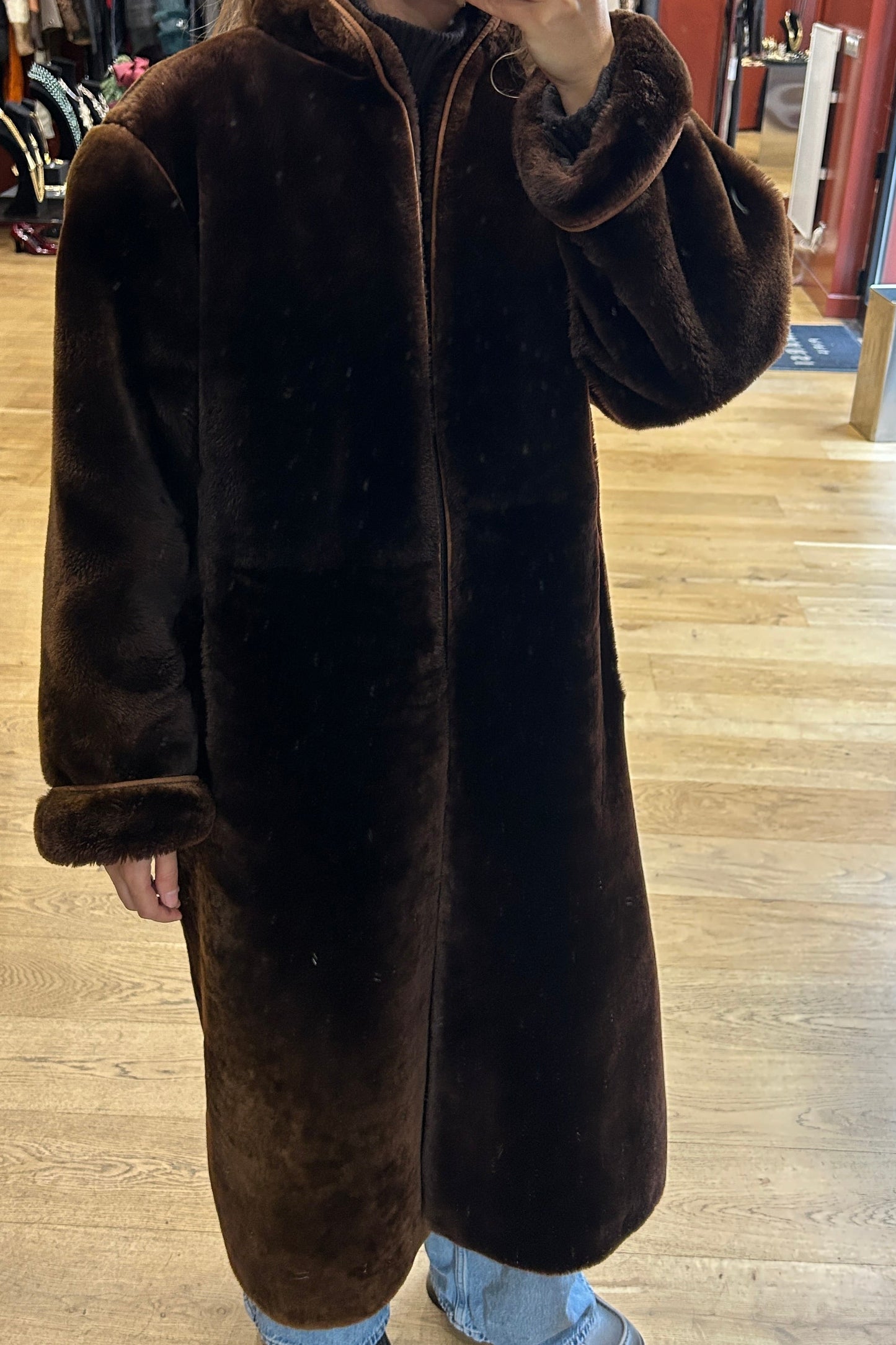 Vintage 80s Brown Shearling Sheepskin Coat