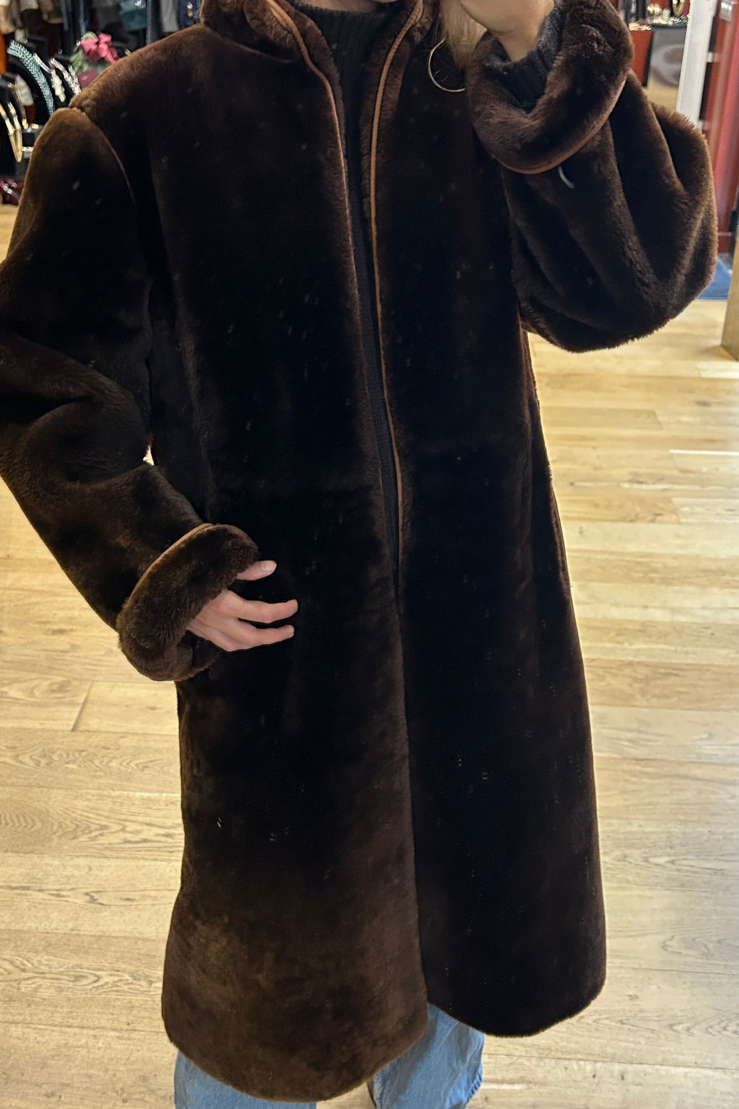 Vintage 80s Brown Shearling Sheepskin Coat