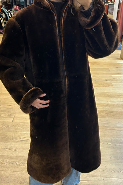 Vintage 80s Brown Shearling Sheepskin Coat