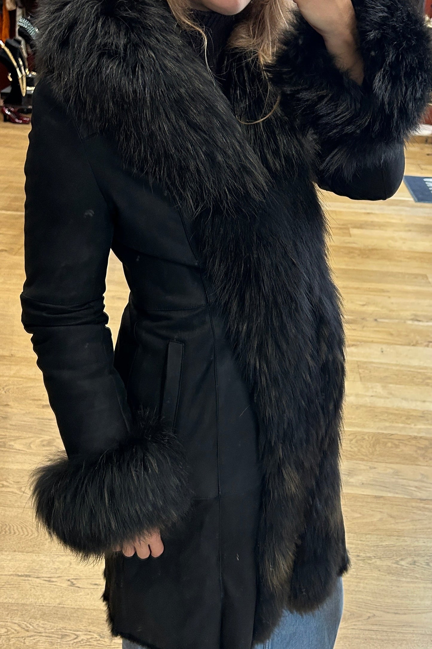 Vintage 90s Sentini Vintage Long Coat Fox and Leather