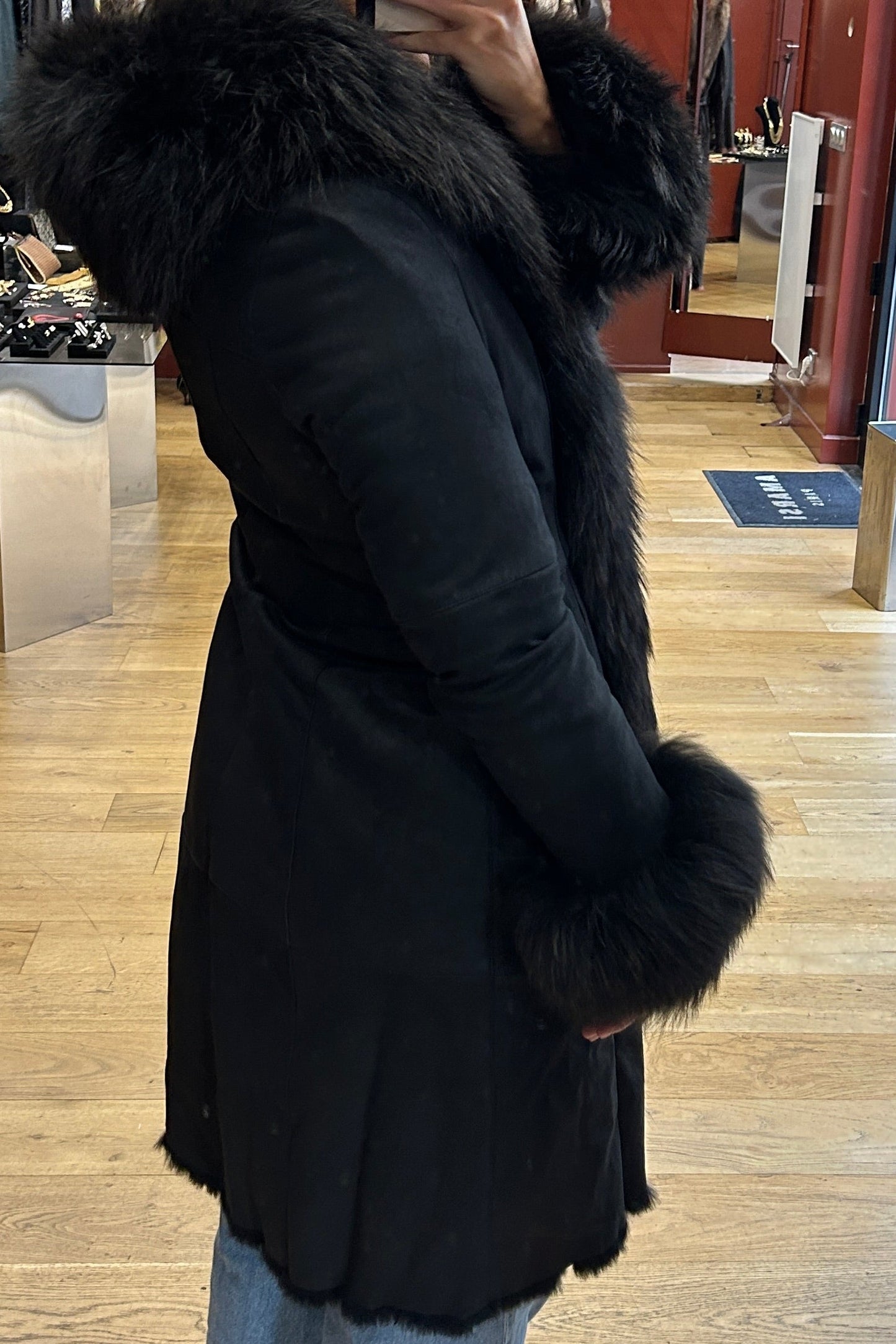 Vintage 90s Sentini Vintage Long Coat Fox and Leather