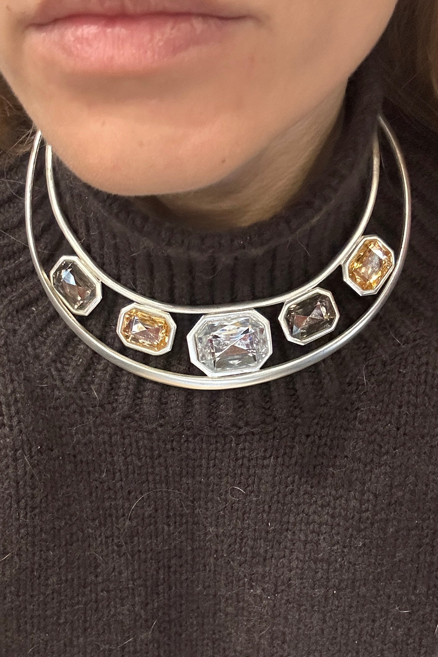 Vintage Dolce Vita Silver-Tone Rigid Necklace with Large Stones