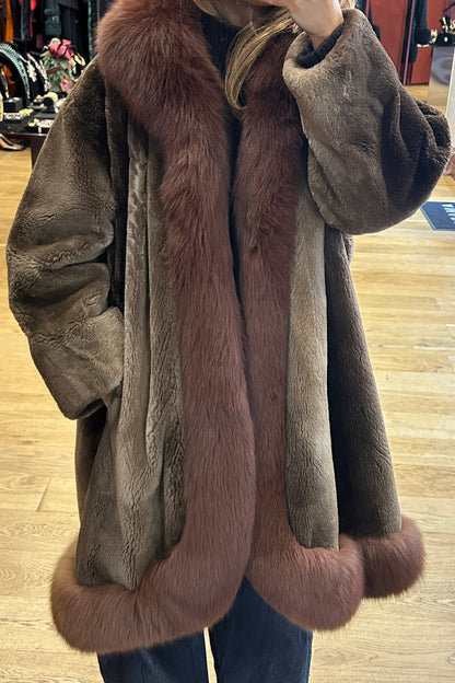 Vintage Christian Dior Fur Coat by Frédéric Castet – Green Shearling & Brown Fox Fur