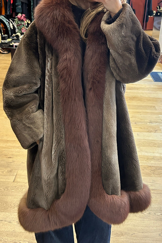 Vintage Christian Dior Fur Coat by Frédéric Castet – Green Shearling & Brown Fox Fur