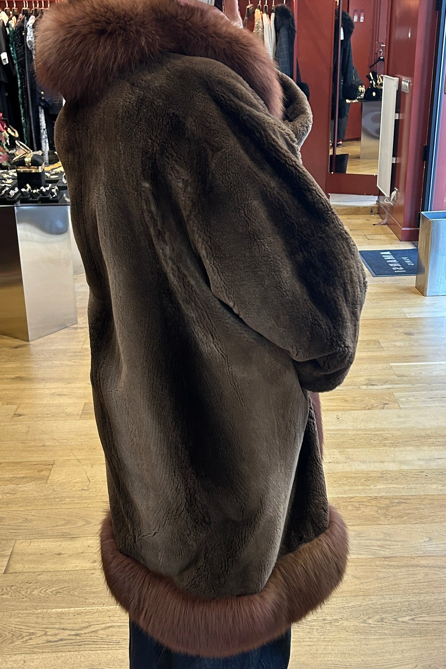 Vintage Christian Dior Fur Coat by Frédéric Castet – Green Shearling & Brown Fox Fur