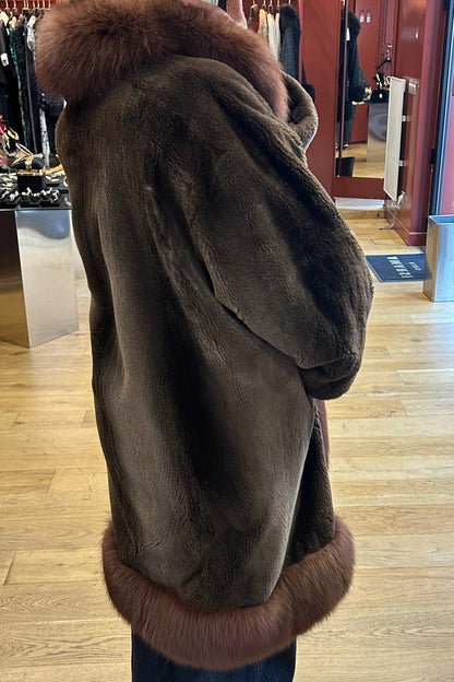 Vintage Christian Dior Fur Coat by Frédéric Castet – Green Shearling & Brown Fox Fur