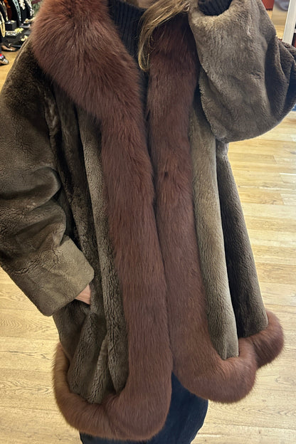 Vintage Christian Dior Fur Coat by Frédéric Castet – Green Shearling & Brown Fox Fur