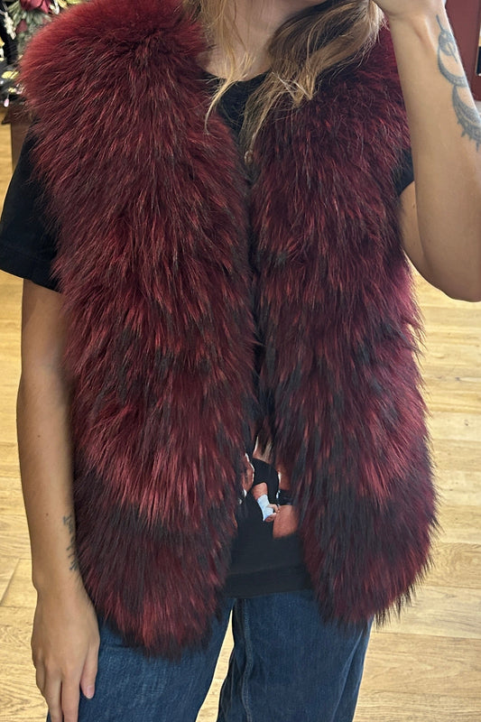 1990s Vintage Sleeveless Fur Vest – Burgundy Rabbit & Marmot