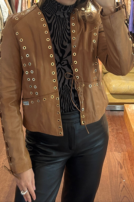 Vintage Light Brown Leather Jacket by Roberta Biagi