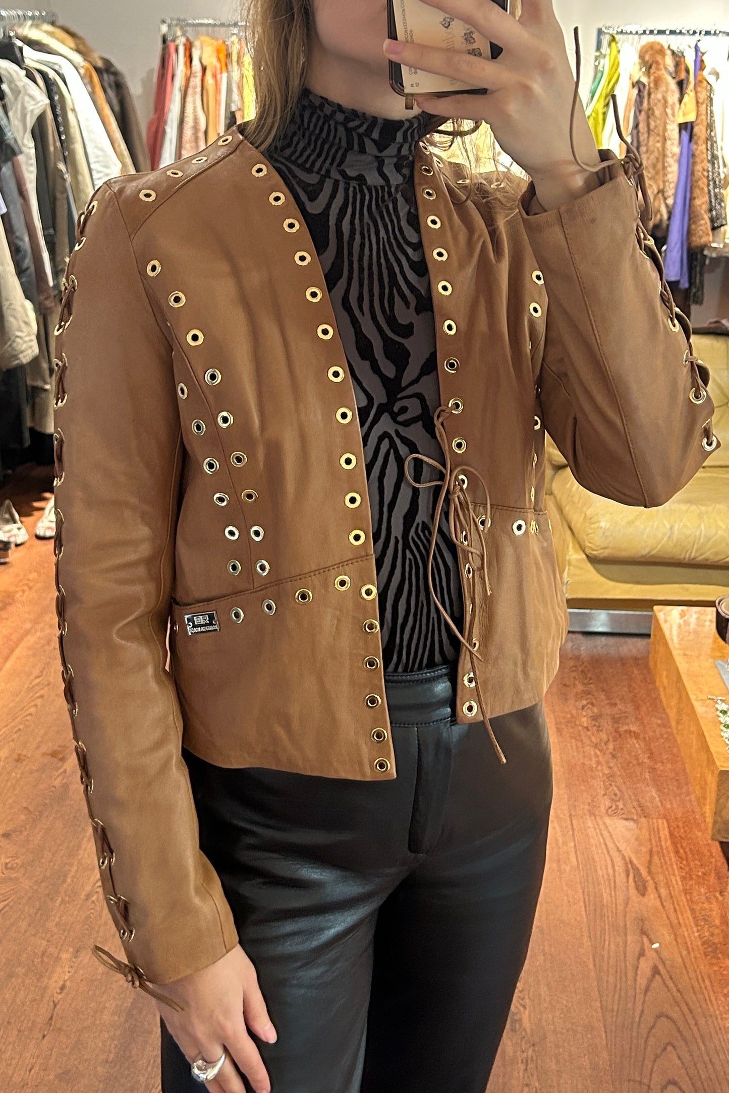 Vintage Light Brown Leather Jacket by Roberta Biagi