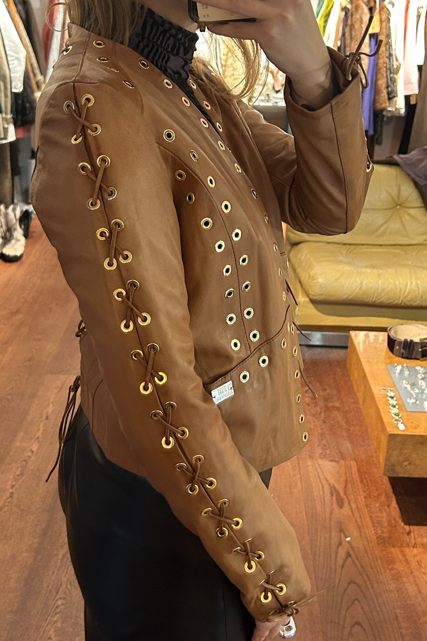 Vintage Light Brown Leather Jacket by Roberta Biagi
