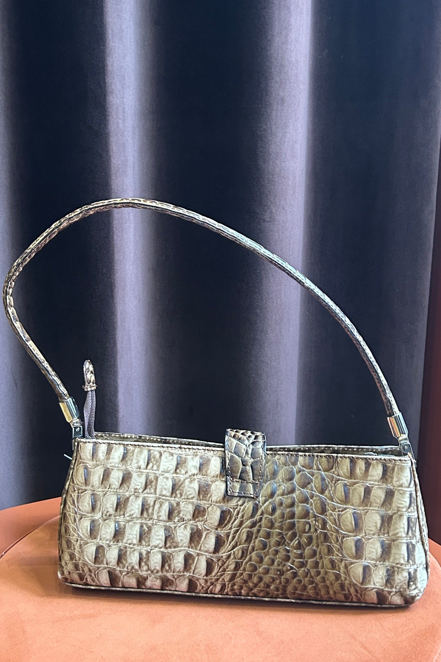 Vintage Croc-Embossed Leather Baguette Bag