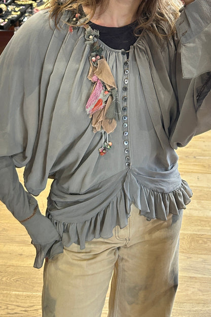 Vintage John Galliano Silk Bohemian Blouse in Grey