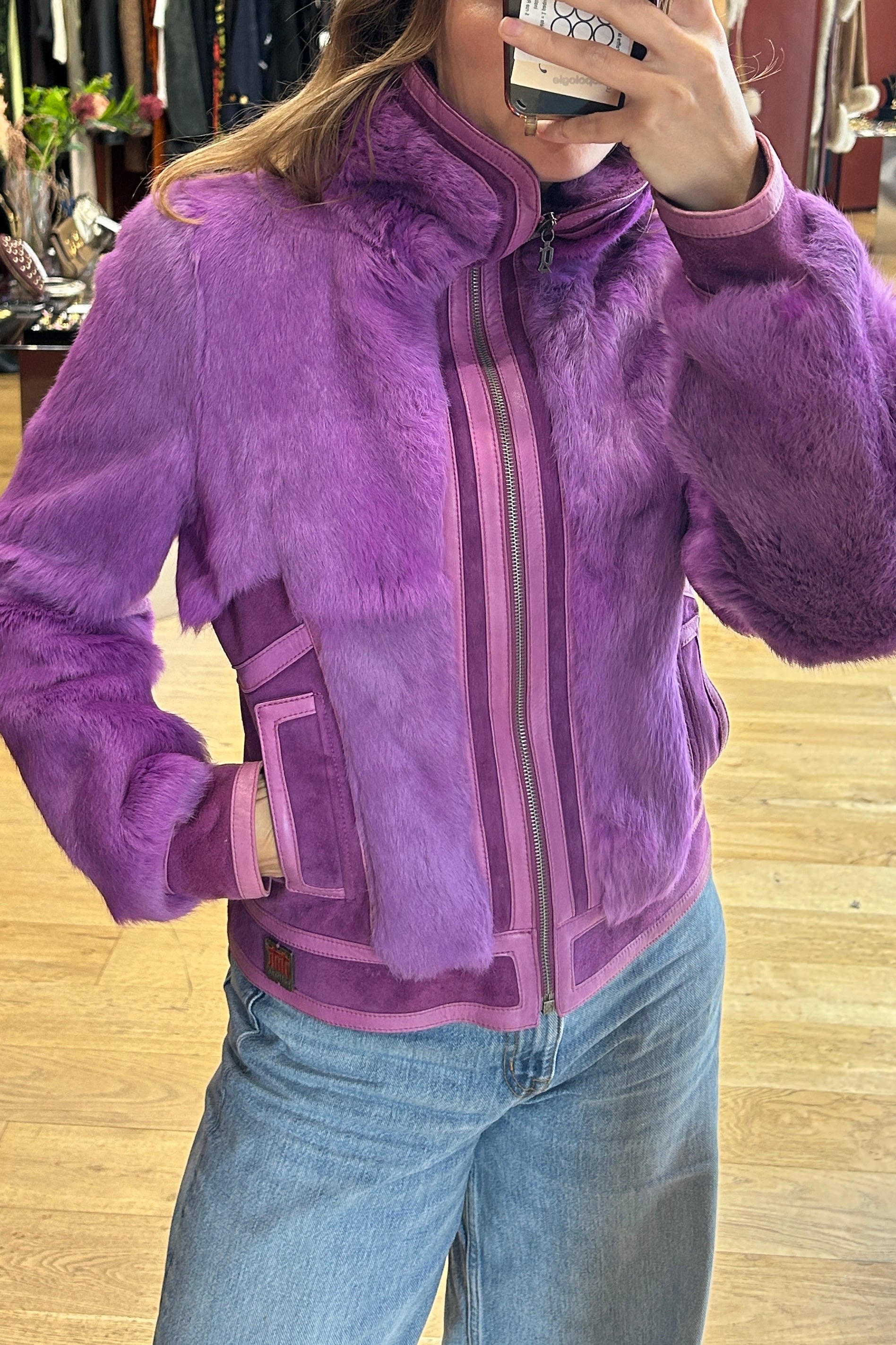 Vintage John Galliano Purple Rabbit Fur & Suede Jacket – Amarsi Paris