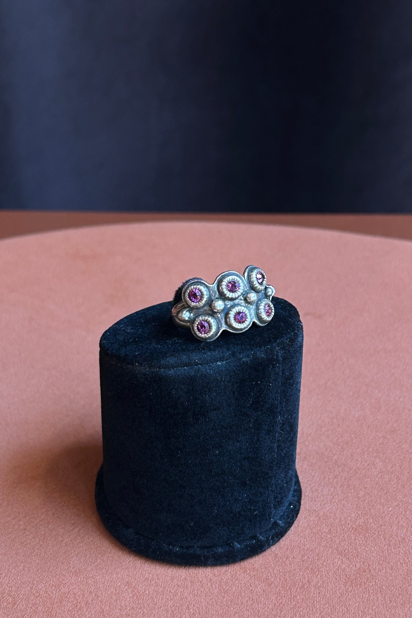 Vintage 1990s – Scooter Paris Ring – Silver-Tone Metal with Pink Stones