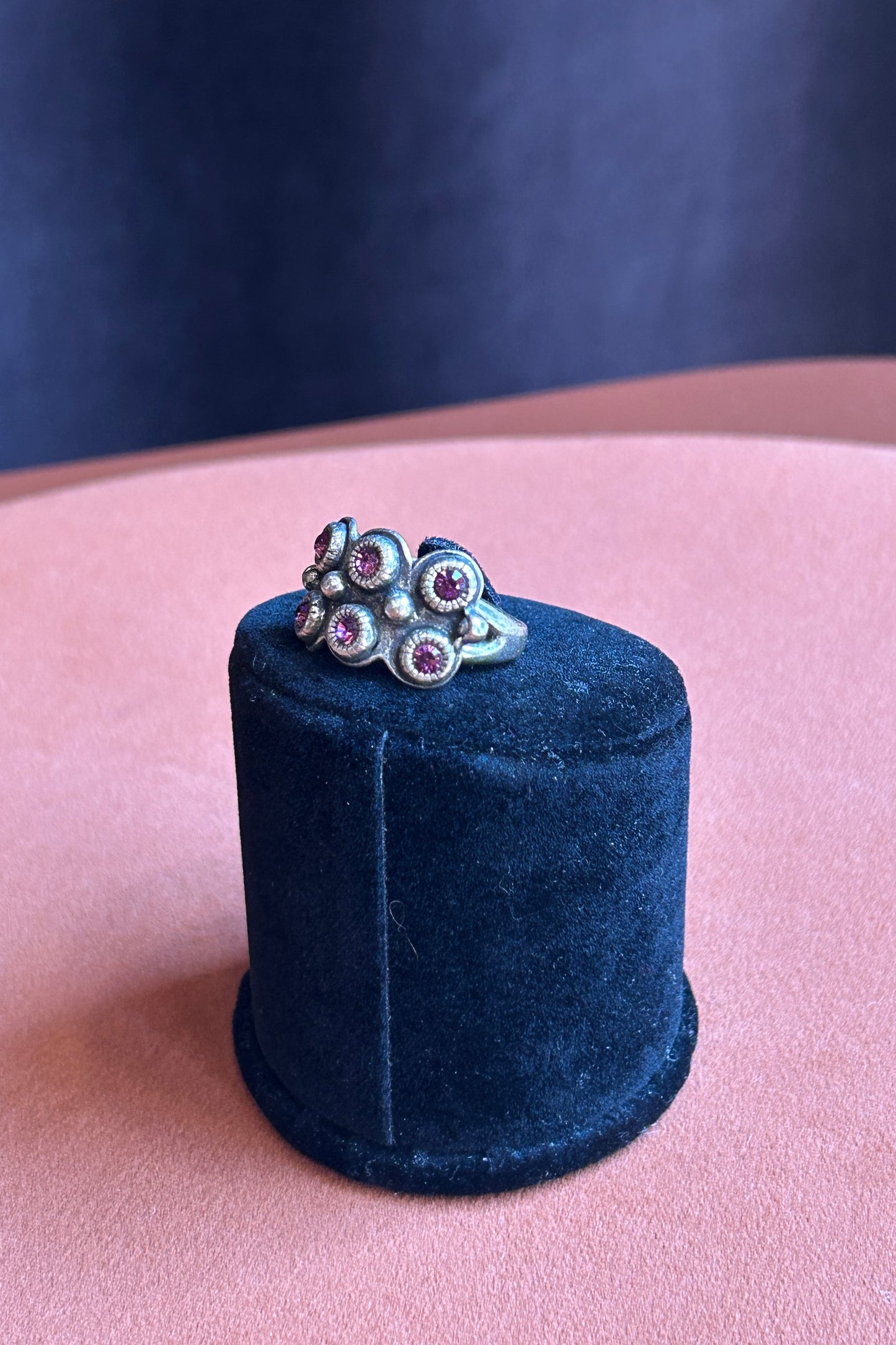 Vintage 1990s – Scooter Paris Ring – Silver-Tone Metal with Pink Stones
