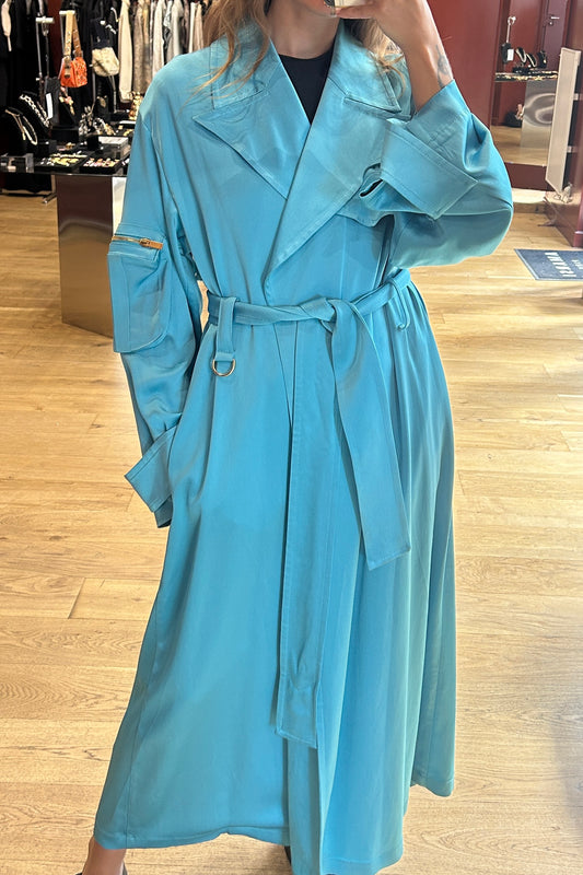 Blumarine Sky Blue Satin Trench Coat