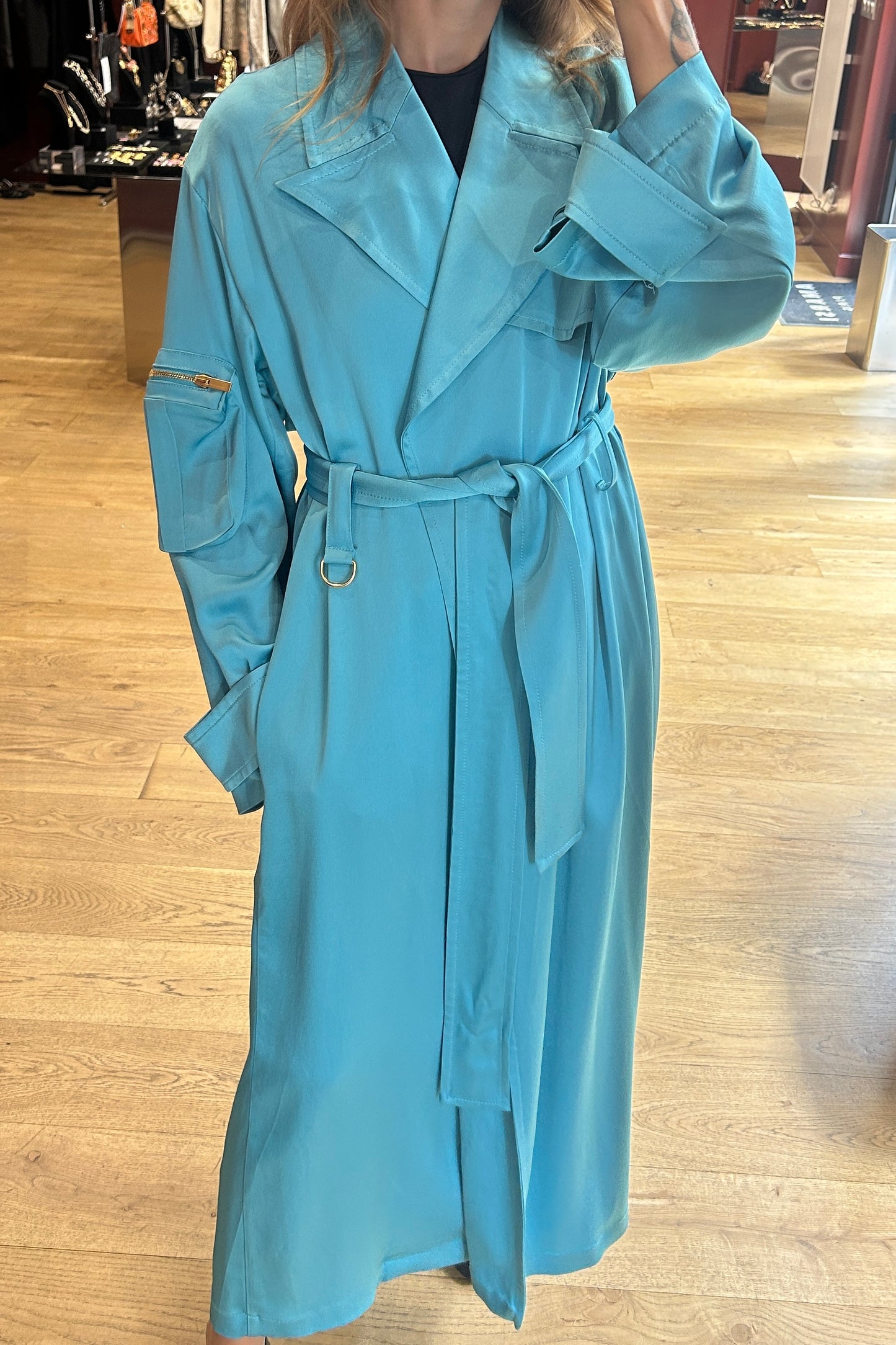 Blumarine Sky Blue Satin Trench Coat
