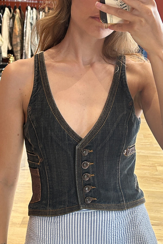 Toy G Denim & Satin-Back Vest