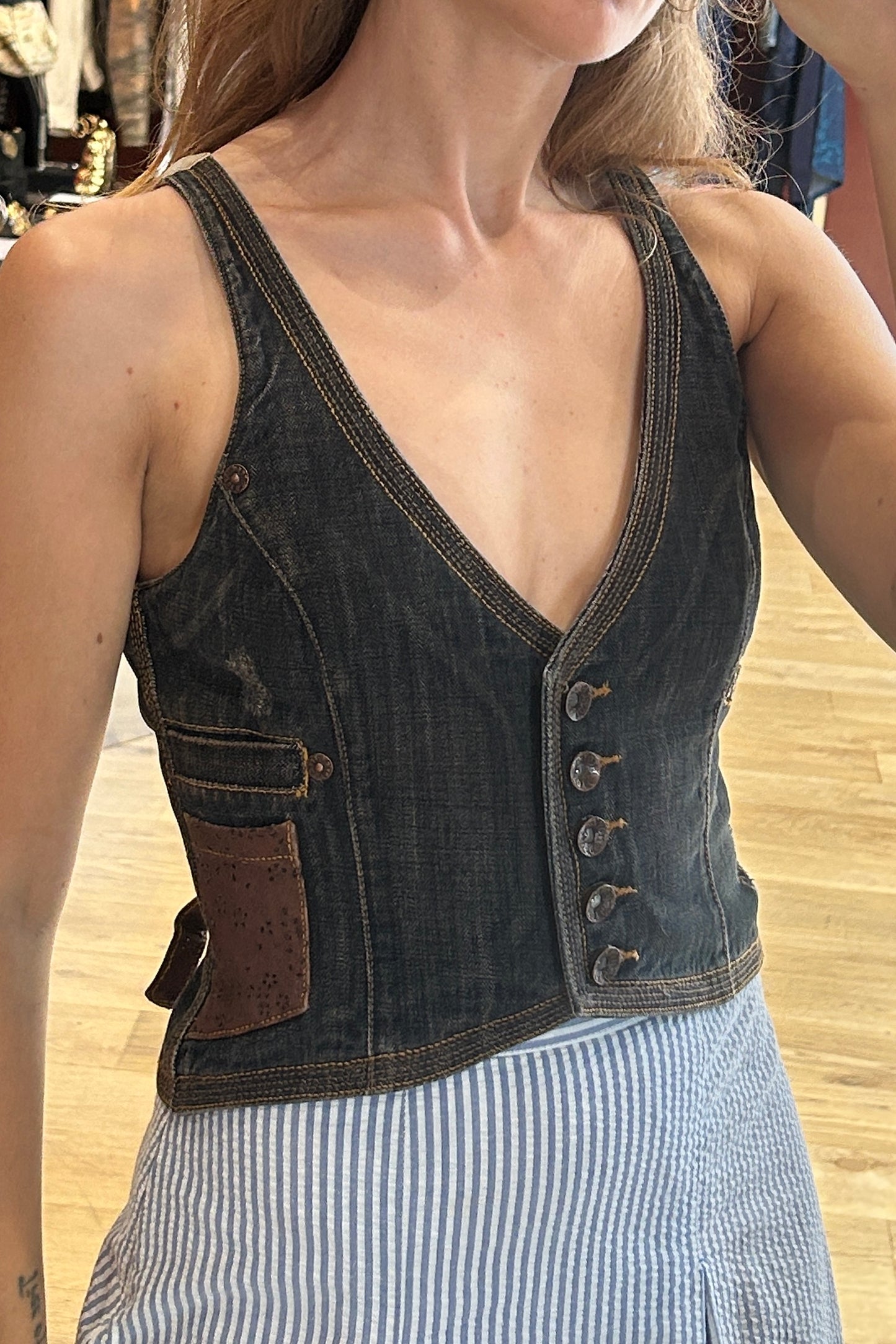 Toy G Denim & Satin-Back Vest