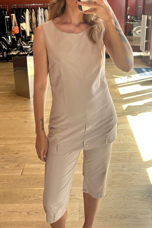 "Pourquoi Pas" Satin-Effect Co-ord Set – Tunic Top + Capri Pants