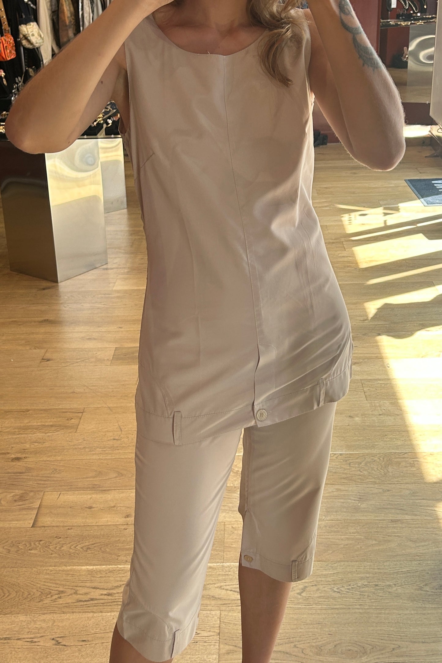 "Pourquoi Pas" Satin-Effect Co-ord Set – Tunic Top + Capri Pants